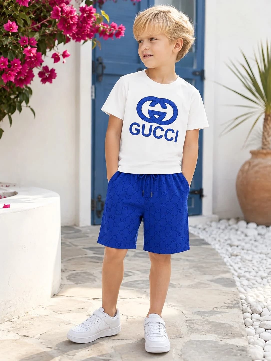 ست تیشرت و شلوارک پسرانه طرح GUCCI