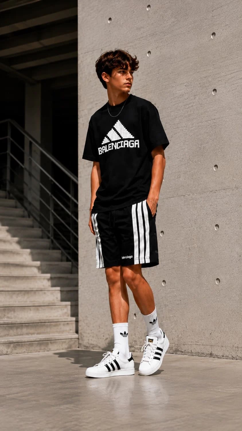 ست تیشرت شلوارک مشکی پسرانه balenciaga — تصویر ۳