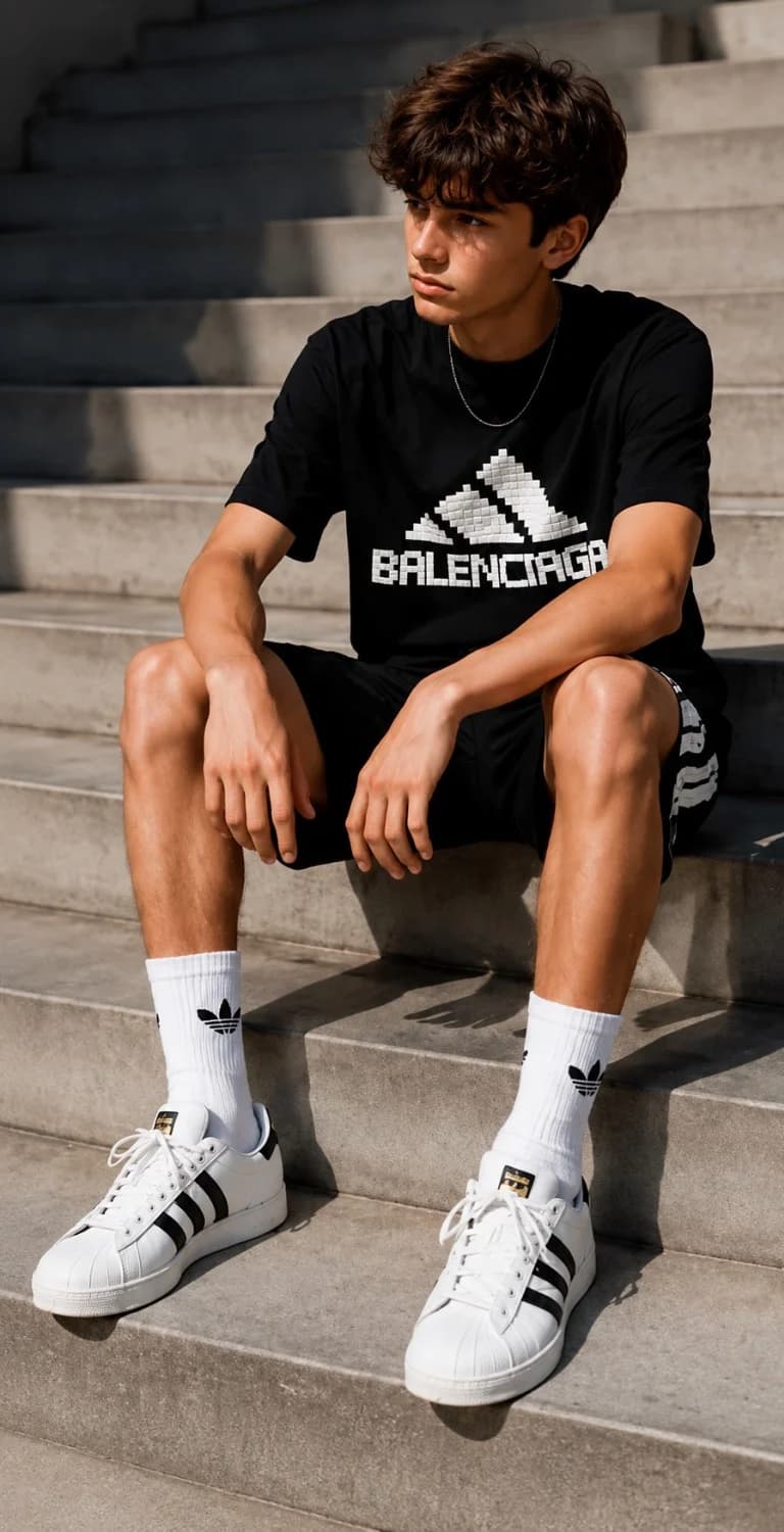 ست تیشرت شلوارک مشکی پسرانه balenciaga
