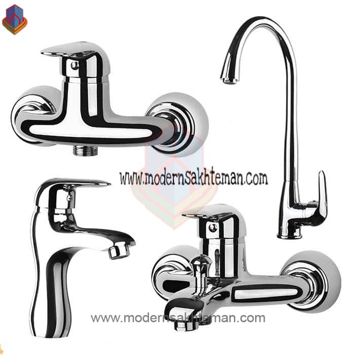 ست کامل شیرآلات کروم براق رابو مدل عقیق