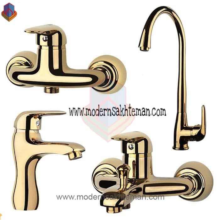ست کامل شیرآلات طلایی رابو مدل عقیق