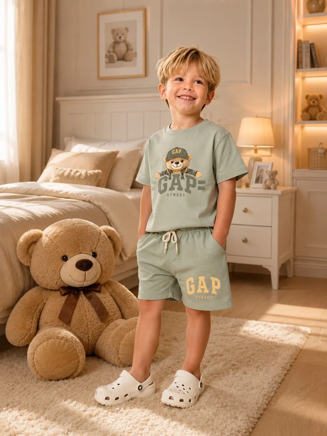ست تیشرت شلوارک پسرانه GAP طرح Teddy Bear