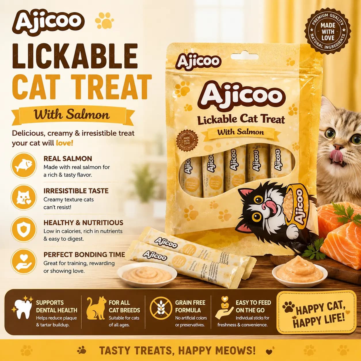 بستنی گربه با طعم ماهی سالمون ۱۰ عددی Ajicoo