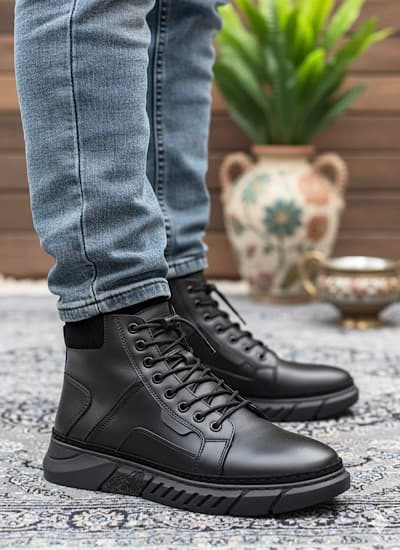بوت مردانه ورساچه چرمی مشکی Versace — تصویر ۲
