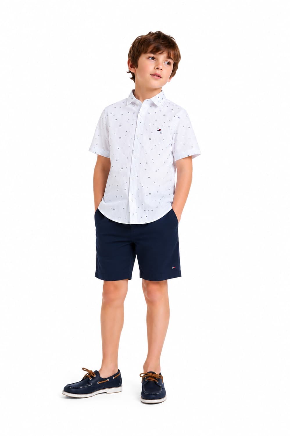 پیراهن پسرانه آستین کوتاه سفید TOMMY HILIFIGER