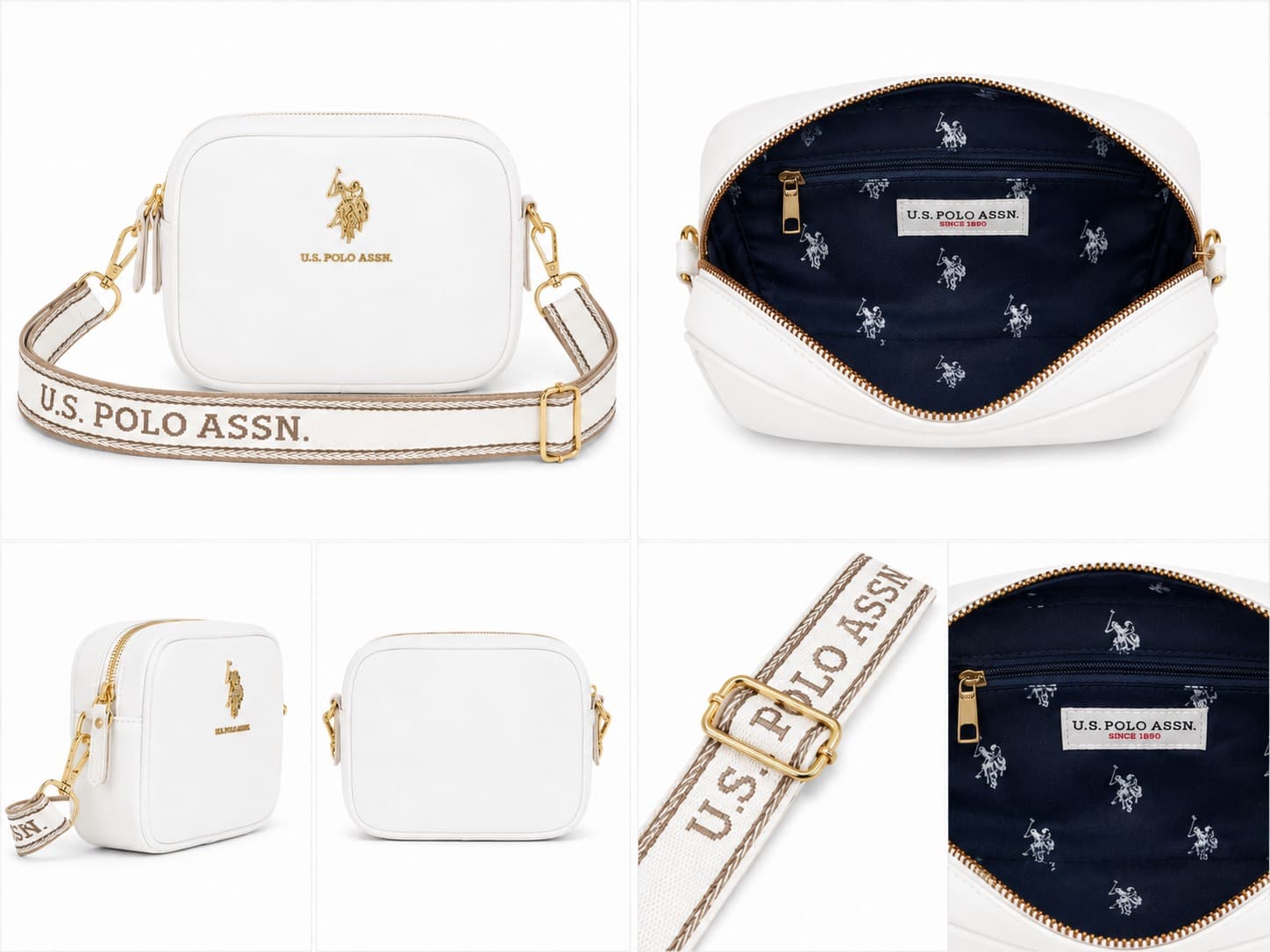 کیف کراس بادی زنانه مدل US.POLO.ASSN سفید با بند طرح دار — تصویر ۲