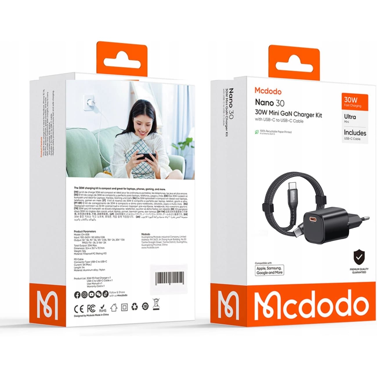 شارژر دیواری 30 وات مک دودو همراه با کابل CH-0082 — تصویر ۷