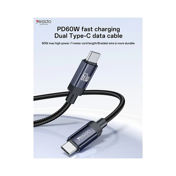 کابل USB-C یسیدو مدل DUAL -C CA204 60W طول 1 متر — تصویر ۹