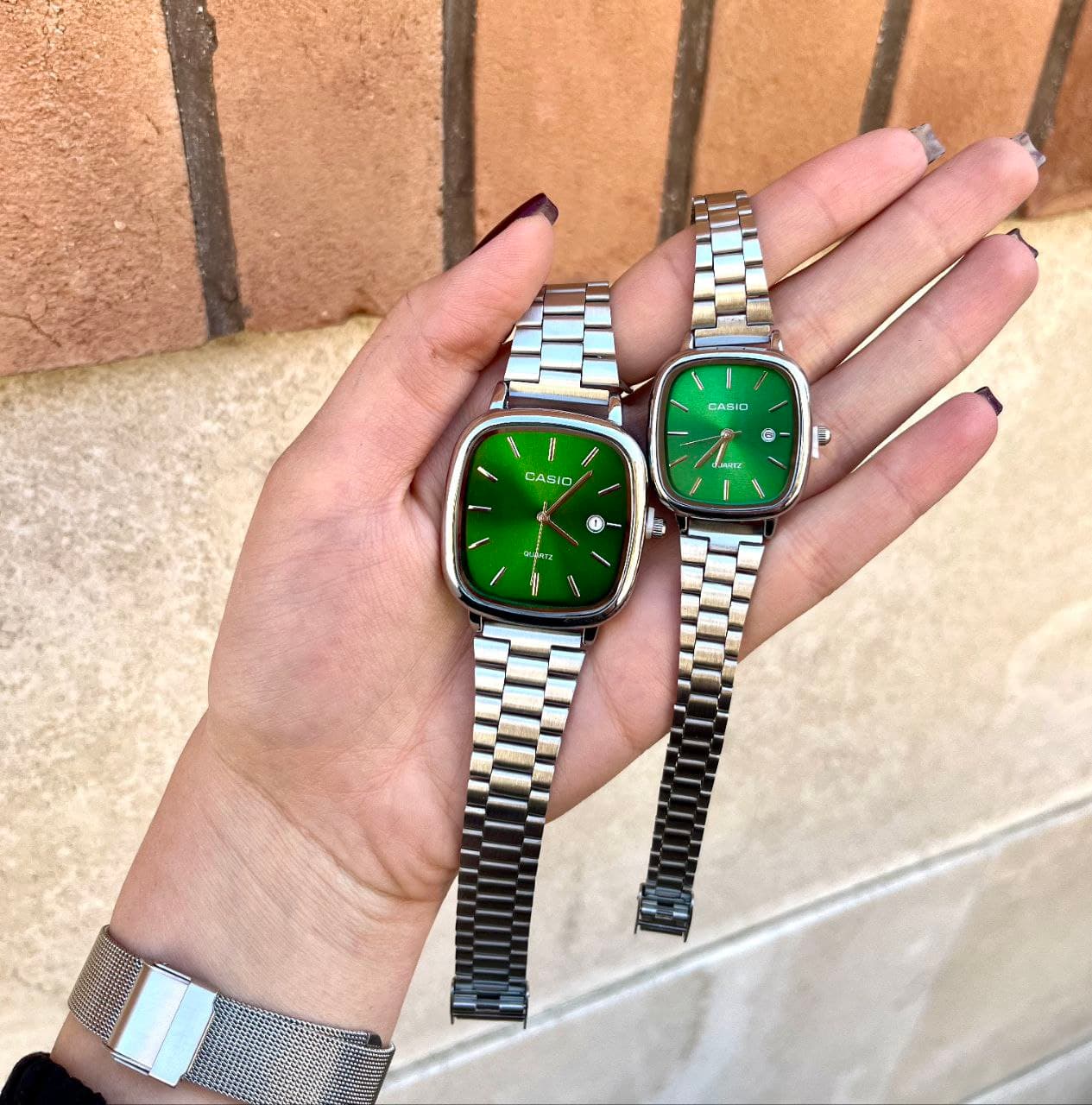 ست ساعت مچی کاسیو اولد مانی نقره‌ای سبز قرمز | Casio Old Money طرح کلاسیک بند استیل