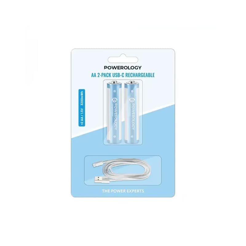 باتری قلمی شارژی 2عددی AA پاورولوژی 3200mWh درگاه شارژ Type-C