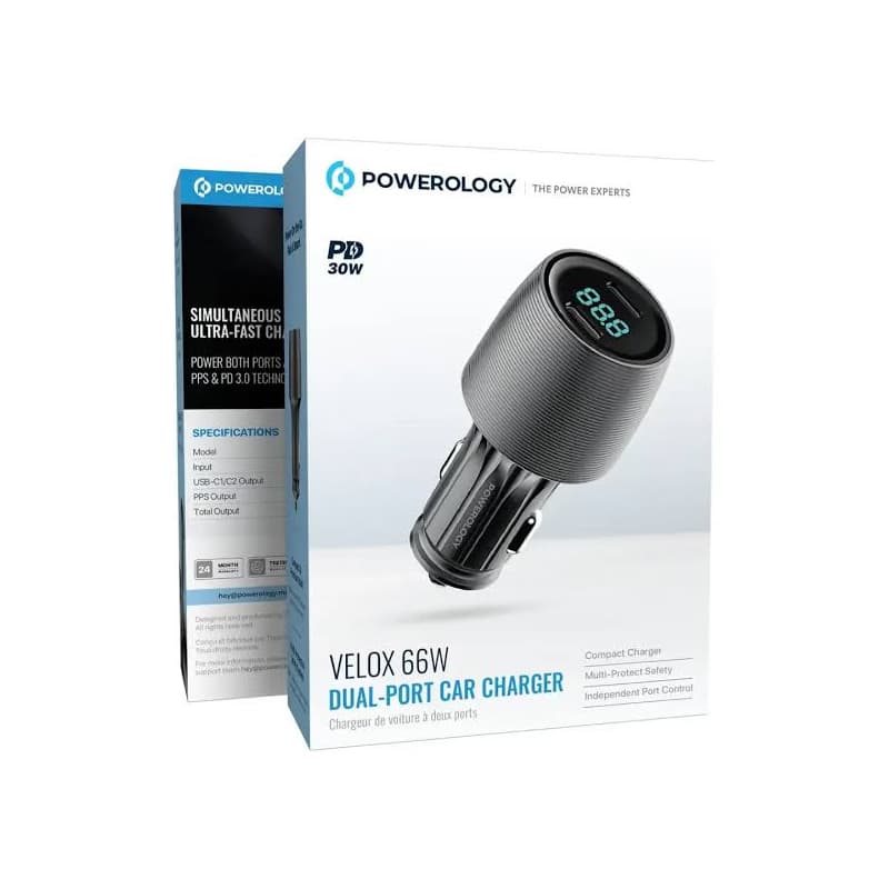 شارژر فندکی Car Charger Double Type-C Port 66W Velox پاورولوژی (مشکی) — تصویر ۲