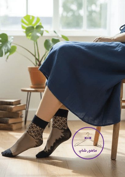 جوراب لب گیپور شیشه‌ای کفه‌داردوربع