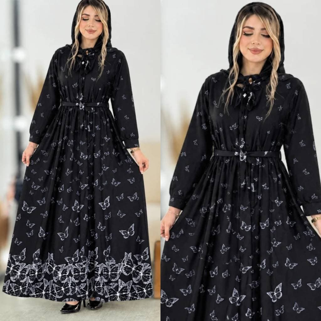 پیراهن مجلسی زنانه شکیرا طرح پروانه، پارچه بوگاتی، سایز فری (کد: 21393) — تصویر ۵