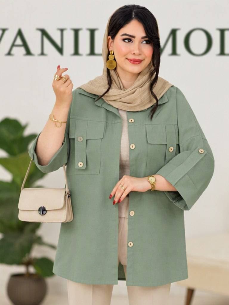 کت لینن زنانه مدل دیانا، جنس نچرال با کیفیت، سایز فری (کد: 15535) — تصویر ۲
