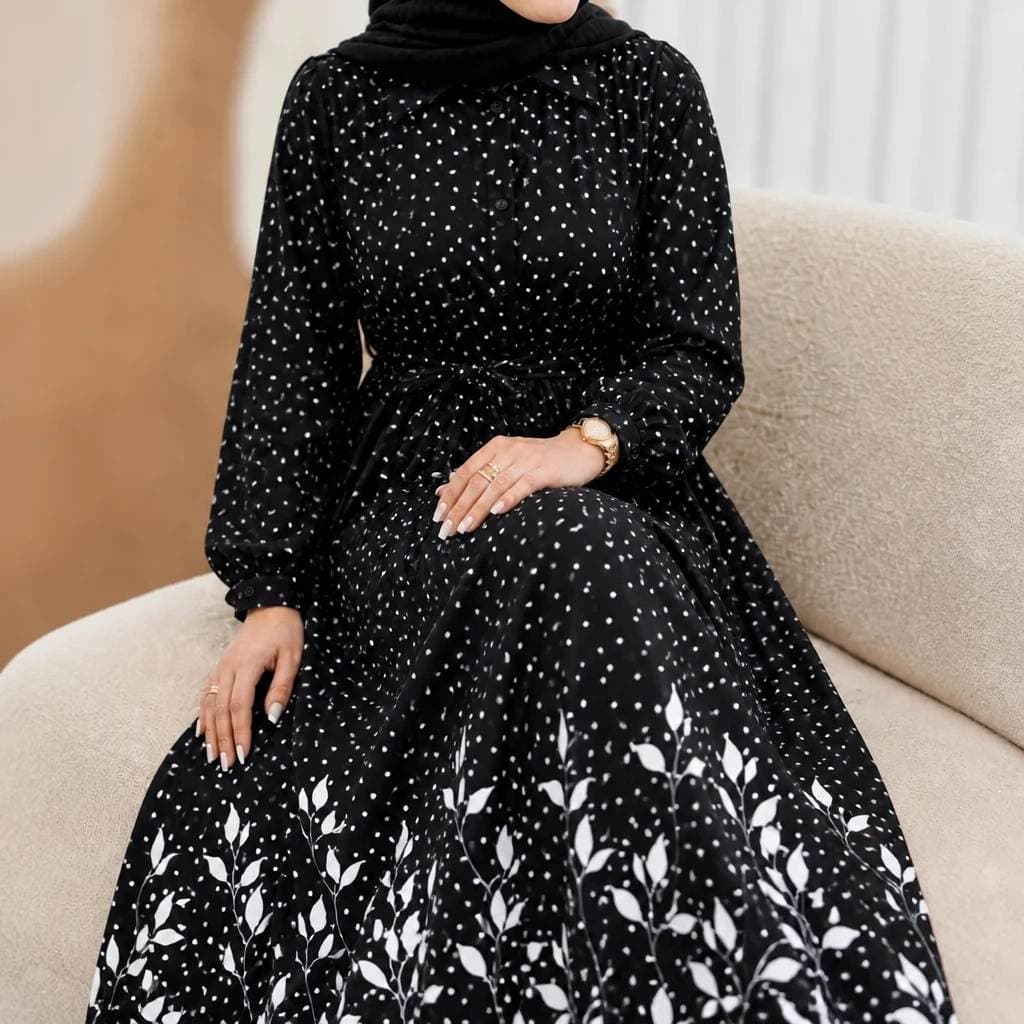 پیراهن زنانه بلند مدل کتایون، پارچه بوگاتی طرح خالدار (کد: ۲۱۶۶۰) — تصویر ۲