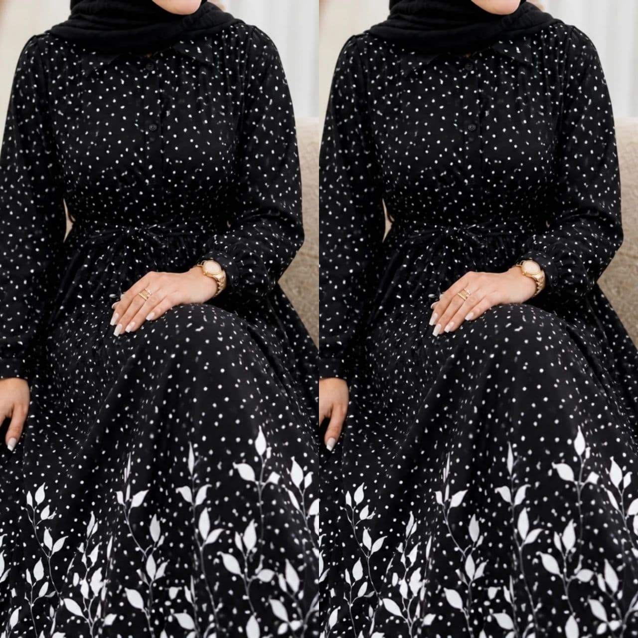 پیراهن زنانه بلند مدل کتایون، پارچه بوگاتی طرح خالدار (کد: ۲۱۶۶۰) — تصویر ۵
