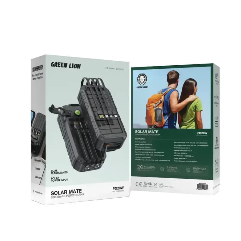 پاوربانک گرین لاین 20000 میلی‌آمپر مدل PD20W Solar Mate (مشکی) — تصویر ۳