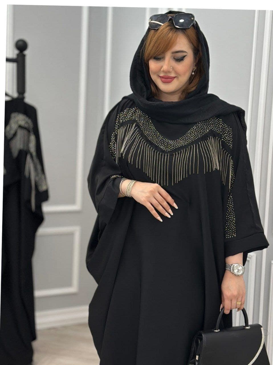 مانتو عبایی زنانه مدل سالیوان پارچه الیزه مشکی (کد: ۱۲۲۶)
