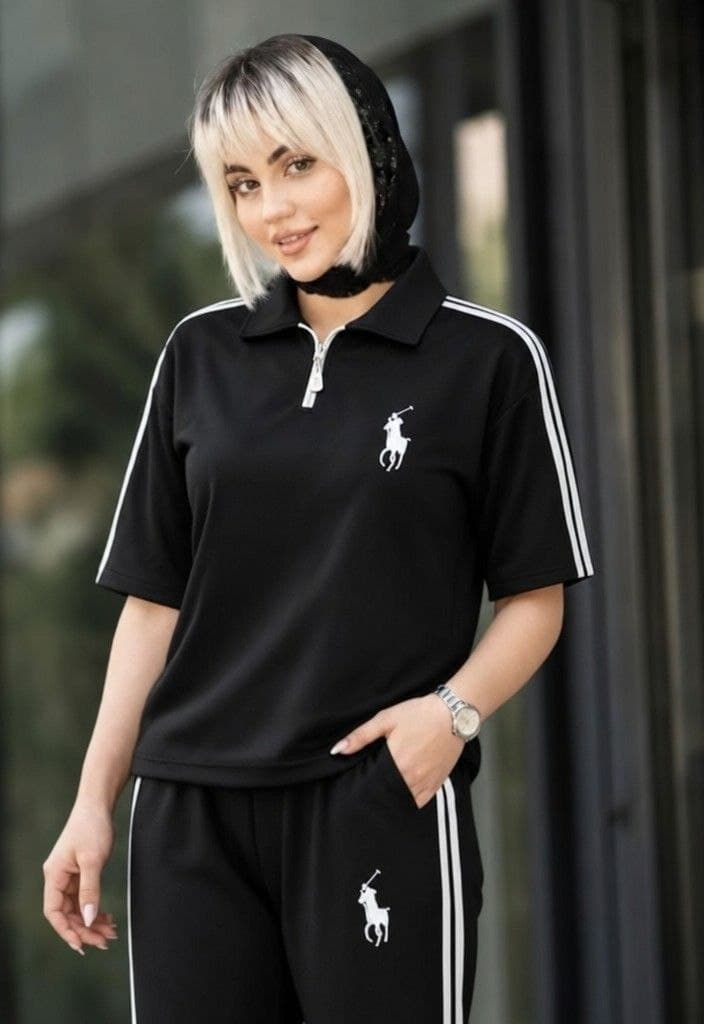 ست تیشرت و شلوار زنانه نادین، پارچه پنبه گلکسی، طرح اسپرت (کد: 23187) — تصویر ۴