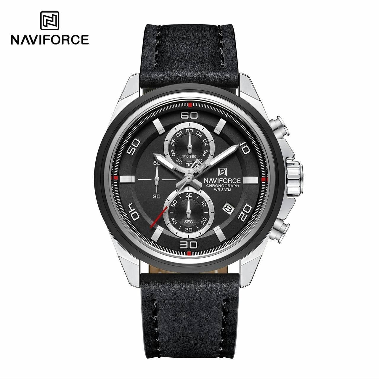 ساعت مچی مردانه نوی‌فورس (Naviforce) nf8075 اورجینال کرنوگراف | بند چرمی کلاسیک | کد 336 — تصویر ۳