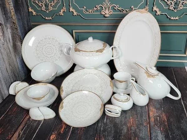 سرویس چینی پردیس طرح ابرا طلایی 918b قالب هرمس