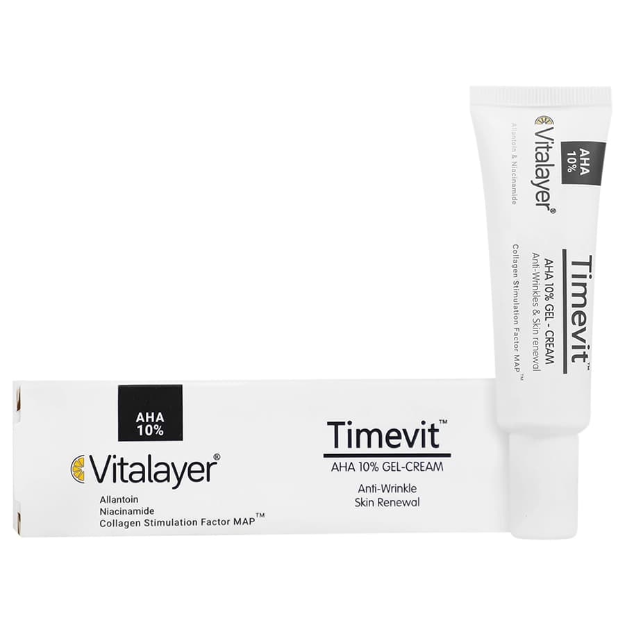 کرم ژل لایهبردار ویتالیر مدل TimeVit AHA 10% حجم ۳۰ میلیلیتر