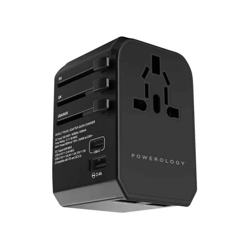 شارژر دیواری پاورولوژی 45 وات مدل Universal Travel Adapter (مشکی)