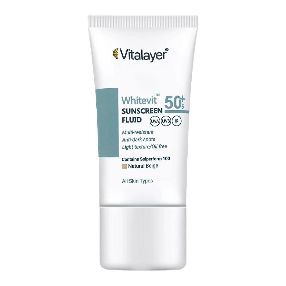 فلوئید ضد آفتاب رنگی ویتالیر مدل Whitevit SPF50 رنگ نچرال بژ حجم ۴۰ میلی‌لیتر