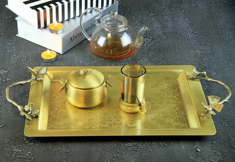 سینی برنجی طلایی مستطیلی سالینو سایز متوسط — تصویر ۳