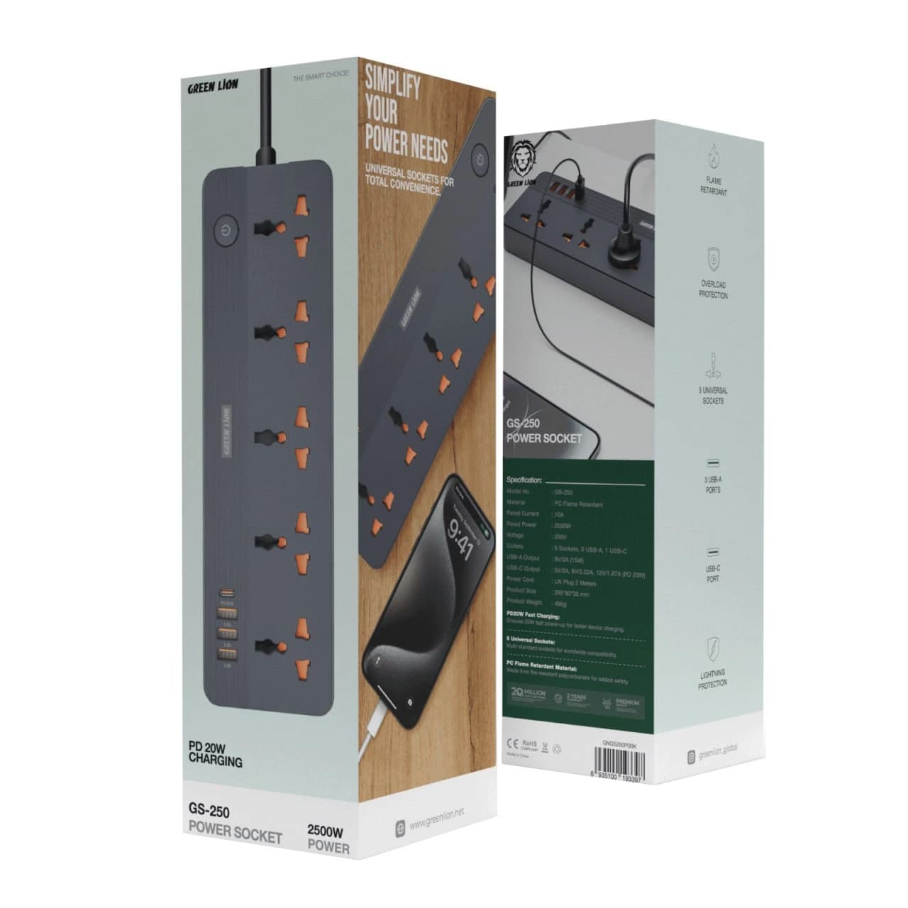 چندراهی برق گرین لاین مدل GS-250 Power Socket 2500W کد 1125
