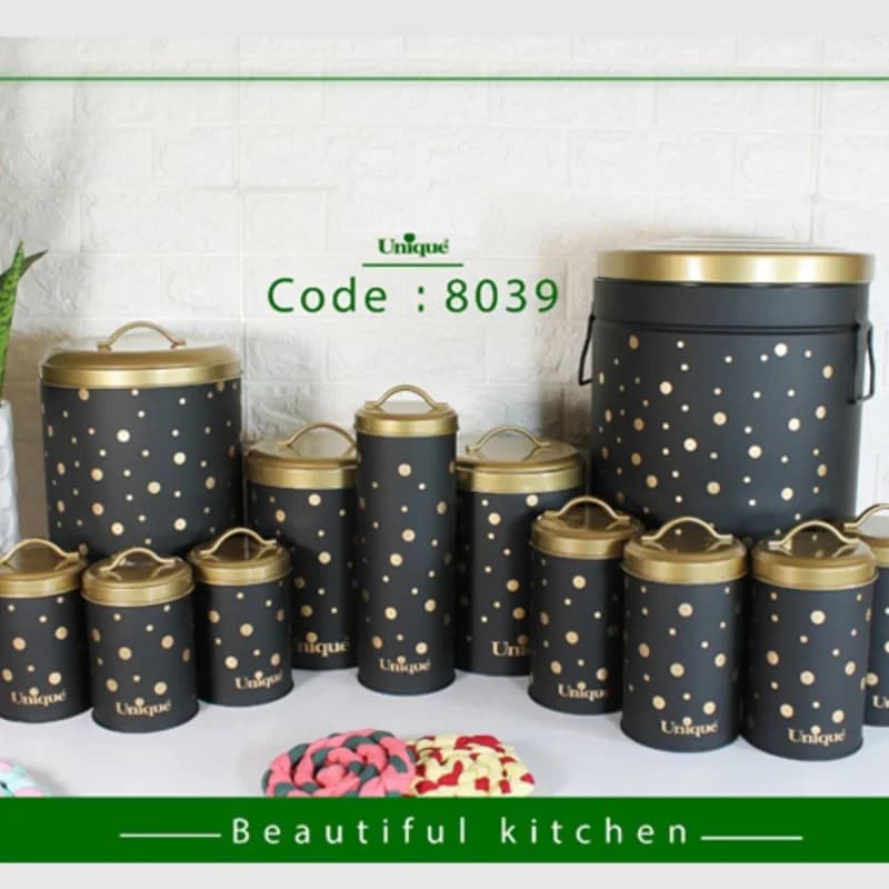 سرویس آشپزخانه 12 پارچه درب فلزی مشکی خالدار یونیک 8039 — تصویر ۲