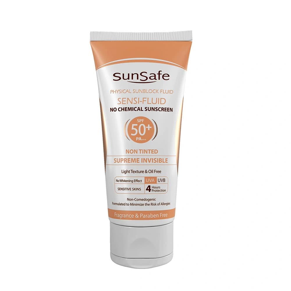 فلوئید ضد آفتاب SPF50+ فیزیکال سان سیف مناسب پوست ‌های حساس حجم 50 میلی لیتر