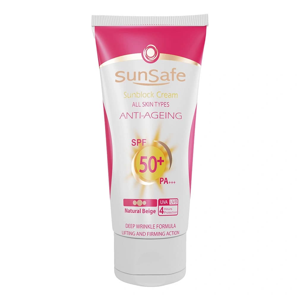 کرم ضد آفتاب و ضد چروک سان سیف SPF50 حجم ۵۰ میلی لیتر بژ طبیعی — تصویر ۲