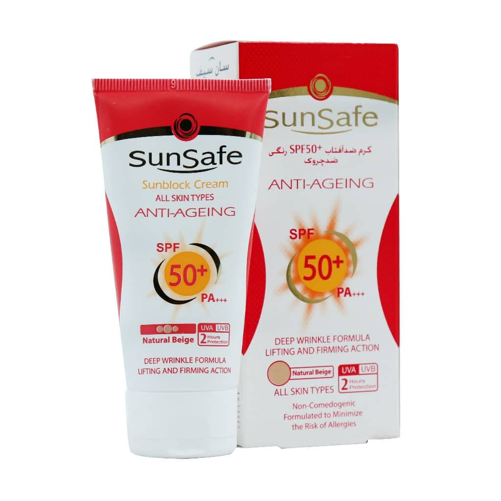 کرم ضد آفتاب و ضد چروک سان سیف SPF50 حجم ۵۰ میلی لیتر بژ طبیعی — تصویر ۳