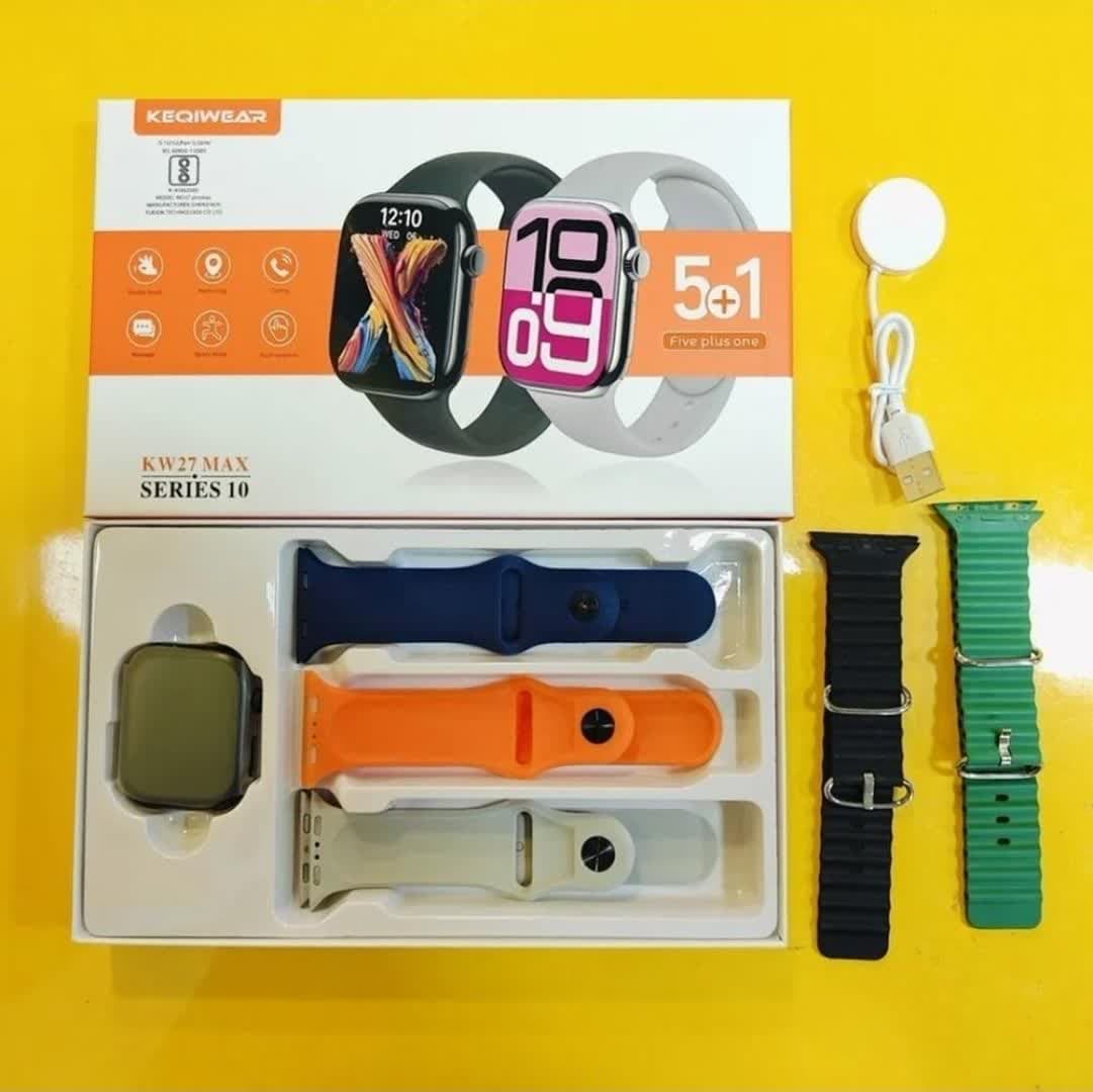 ساعت هوشمند KEQIWEAR مدل KW27 MAX Series 10 با ۶ بند قابل تعویض و پایش سلامتی — تصویر ۳