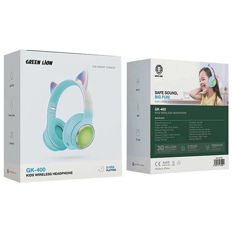 هدفون بیسیم کودکانه گرین لاین GL-400 Kids (آبی) — تصویر ۲