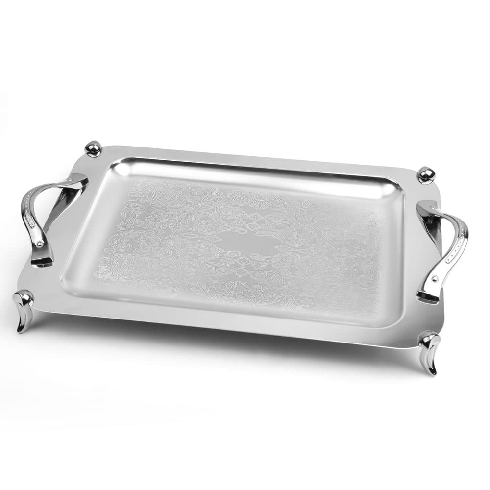 سینی استیل مستطیل پایه دار بزرگ کروم- B1168C