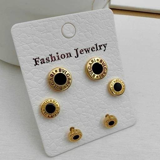 ‎پک پیرسینگ زنانه Fashion jewelry| طرح BVLGARI | طلایی با پلاک مشکی | استایل مینیمال و لاکچری