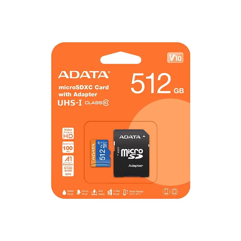 کارت حافظه میکرو اس‌دی ای دیتا 512 گیگابایت سرعت 100MB/s U1 A1 V10 — تصویر ۳