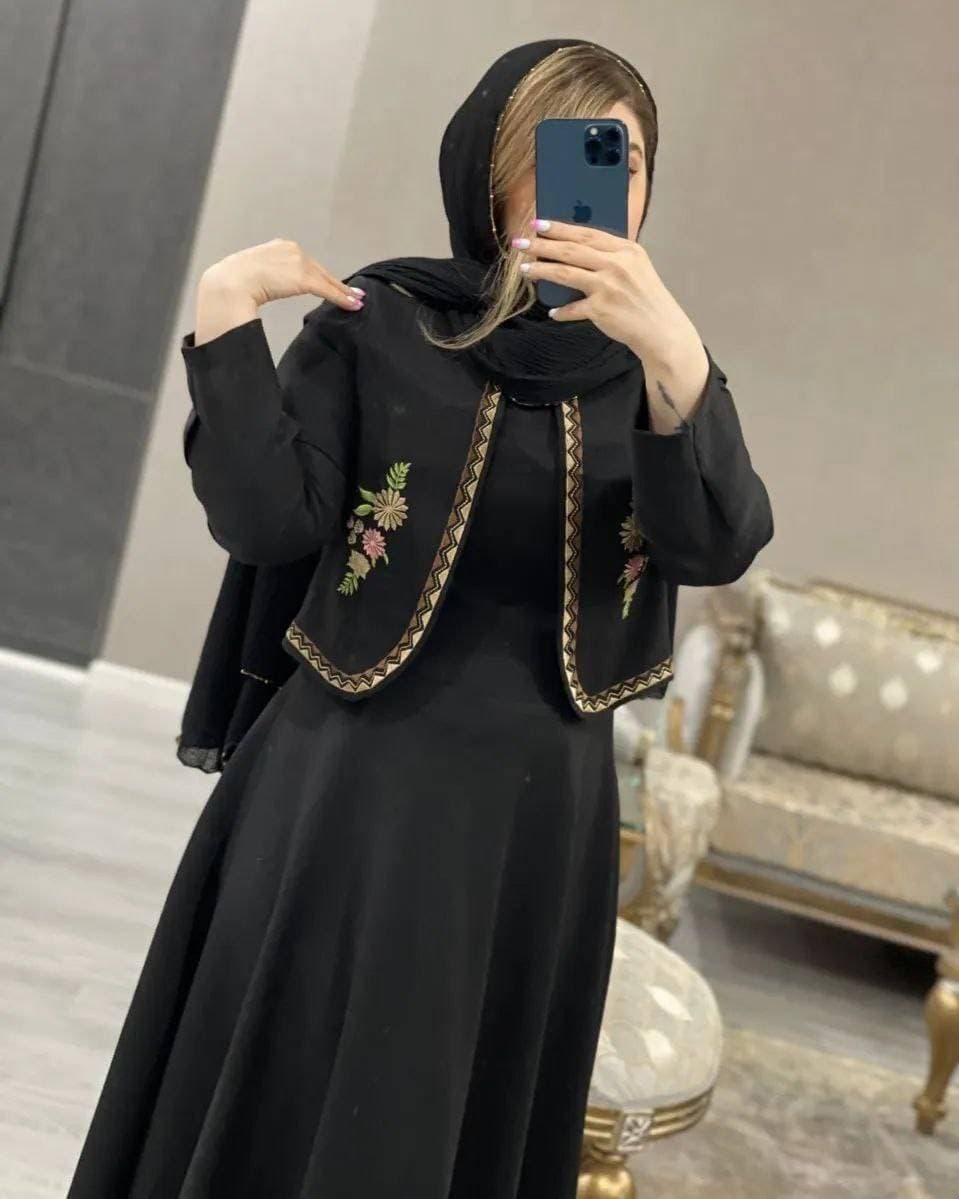 ست کت و سارافون زنانه مجلسی شانتون مدل همتا گلدوزی مشکی (کد: ۹۶۱۱)