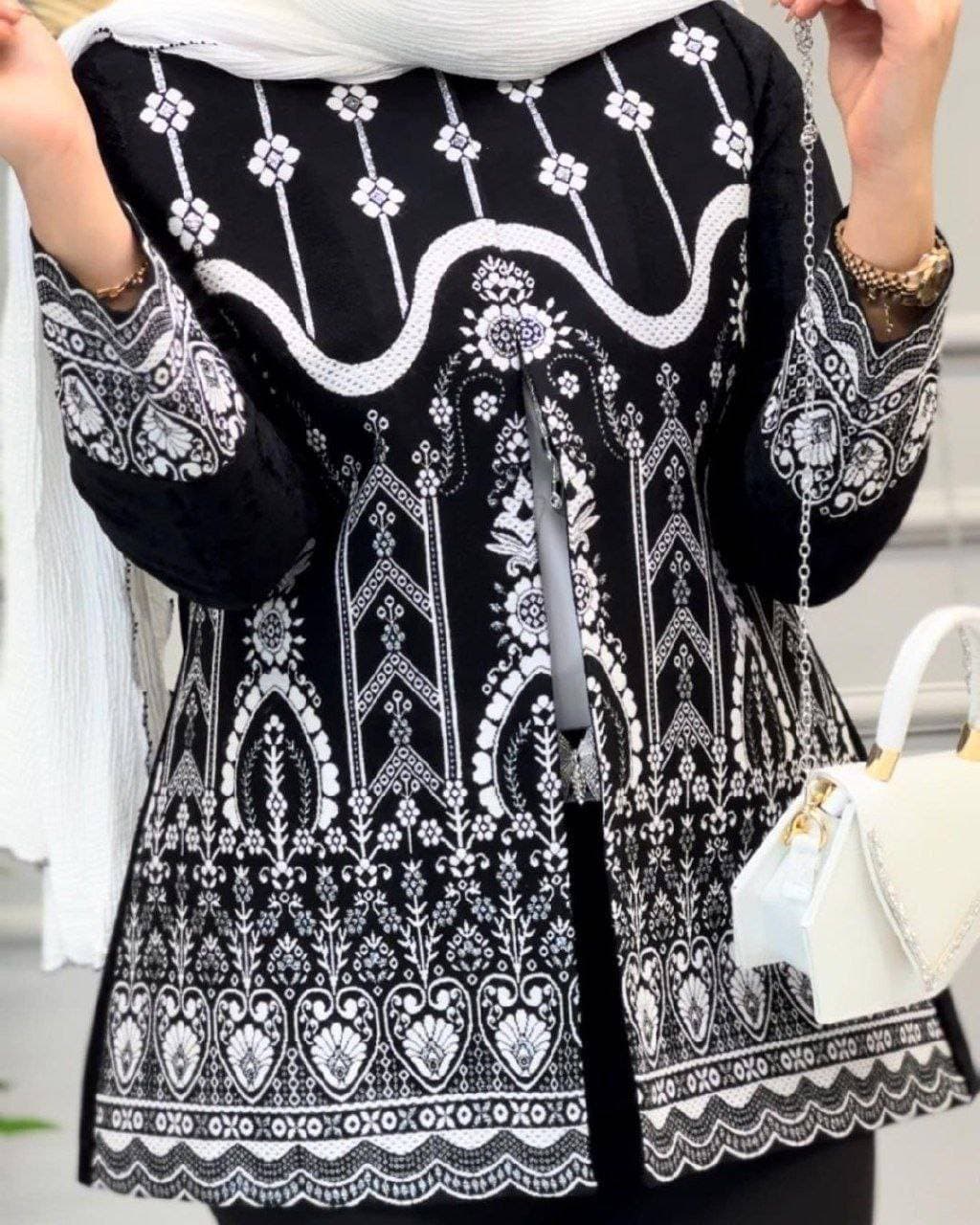 کت سوزن دوزی زنانه مجلسی پارچه پرشین مدل نوردخت مشکی (کد: ۵۰۹۳) — تصویر ۵