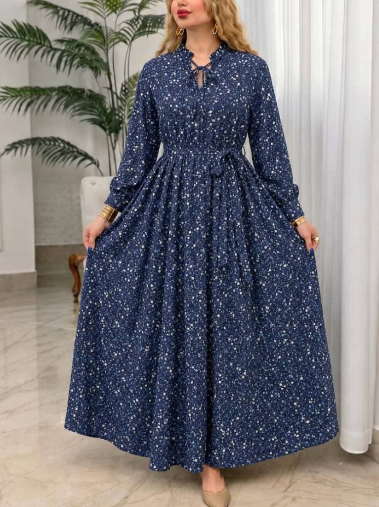 پیراهن بلند زنانه بوگاتی مدل نانسی طرح گلدار سرمه‌ای (کد: ۱۶۳۹۹) — تصویر ۴