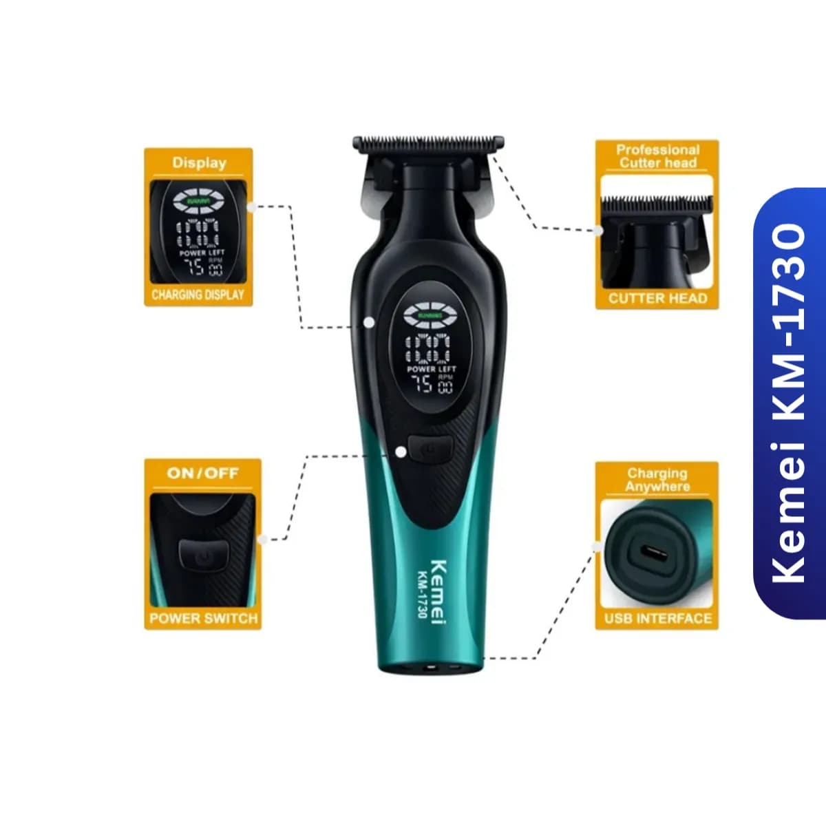 ماشین اصلاح موی سر و صورت شارژی کیمی مدل KEMEI KM-1730 — تصویر ۳