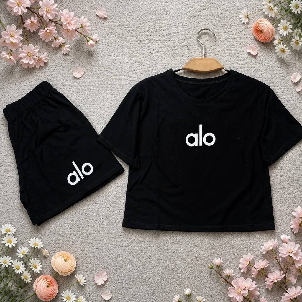 ست تیشرت و شلوارک زنانه نخ پنبه مدل Alo (کد: ۱۶۰۴۰) — تصویر ۴