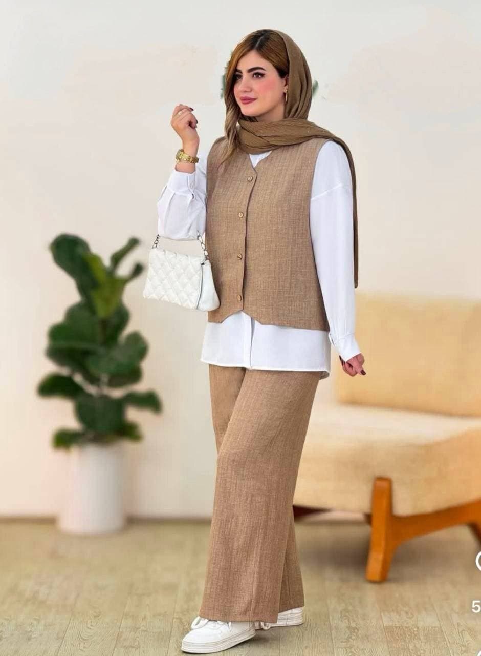 ست شومیز شلوار و ژیله زنانه شانتون مدل زرین کرم (کد: ۶۳۶۰) — تصویر ۵
