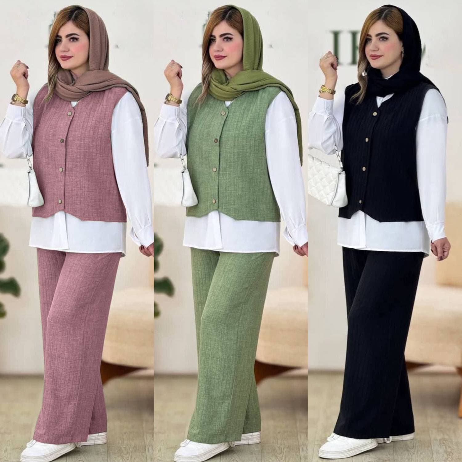 ست شومیز شلوار و ژیله زنانه شانتون مدل زرین کرم (کد: ۶۳۶۰)