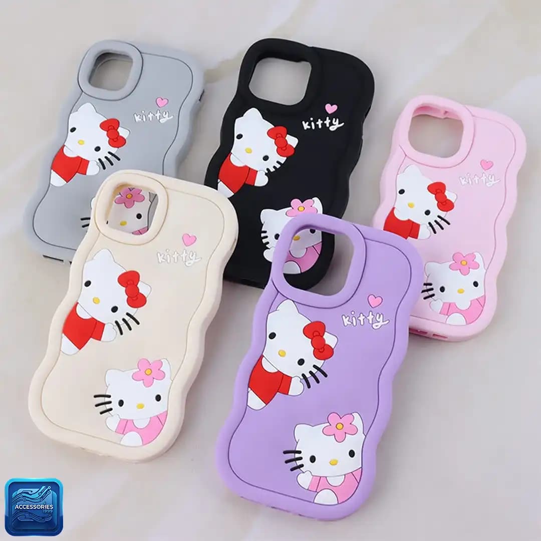 قاب گوشی سیلیکونی موج دار طرح Kitty مدل آیفون 15ProMax و 16Pro