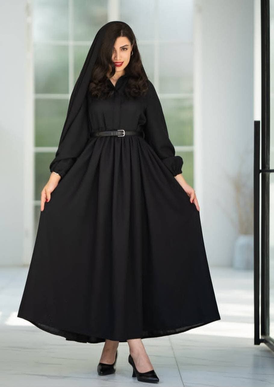 عبای زنانه شانتون مدل آرژین مشکی بلند (کد: ۱۶۰۷۵)