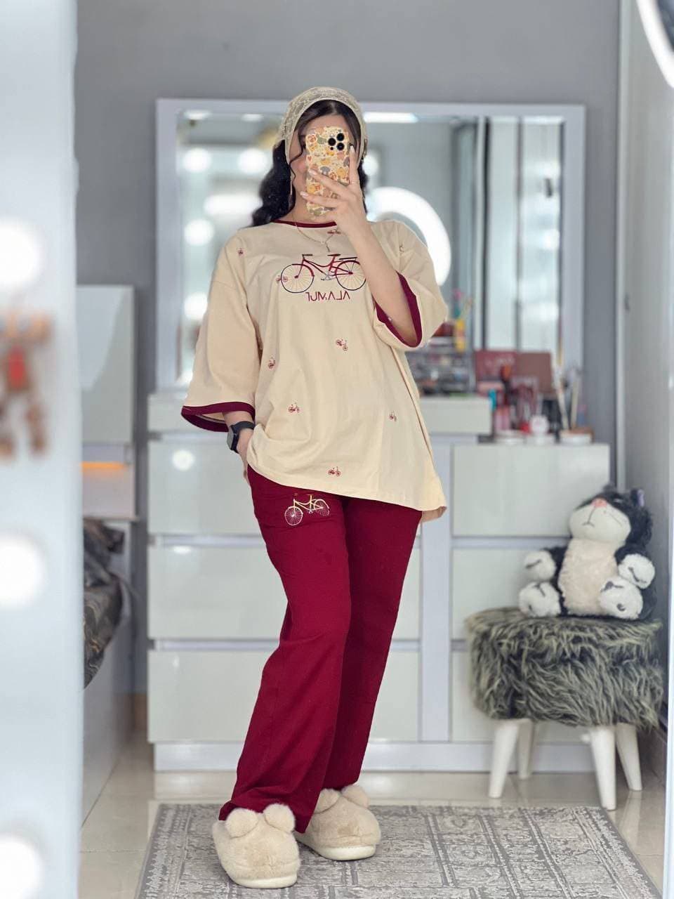 ست تیشرت و شلوار زنانه پنبه گلکسی مدل دوچرخه (کد: ۶۷۶۶) — تصویر ۴