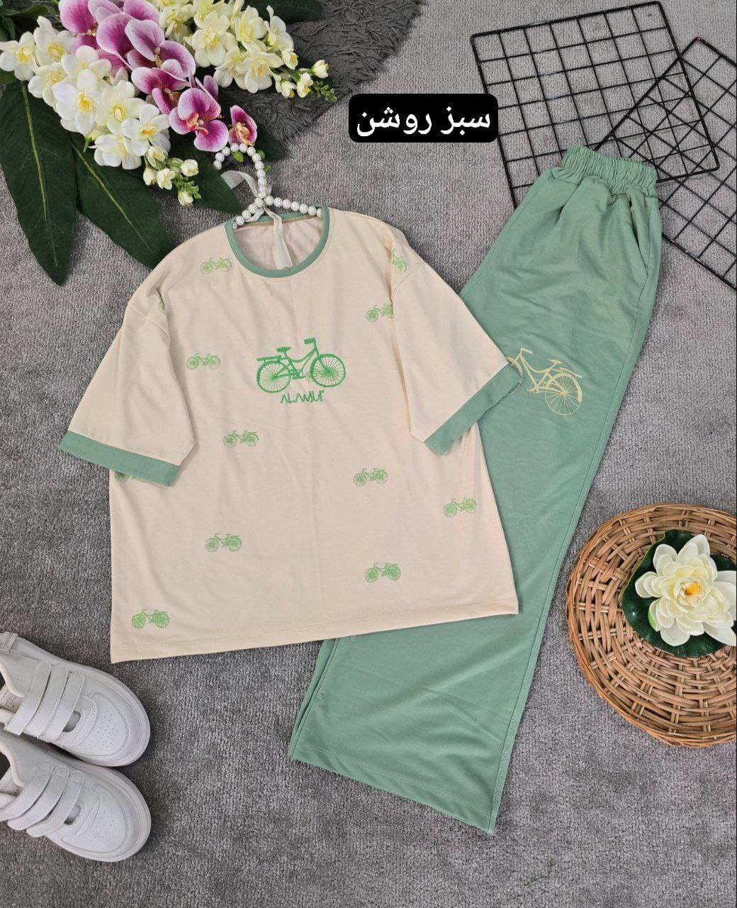 ست تیشرت و شلوار زنانه پنبه گلکسی مدل دوچرخه (کد: ۶۷۶۶) — تصویر ۶
